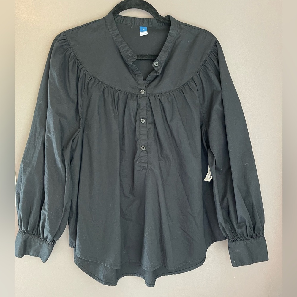 NWT Puff-Sleeve Henley Button Shirt Black Size XL - Picture 1 of 6